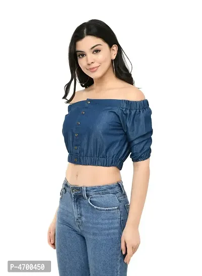 Fashionable Blue Denim Solid Top For Women-thumb2