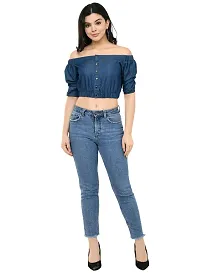 Fashionable Blue Denim Solid Top For Women-thumb4