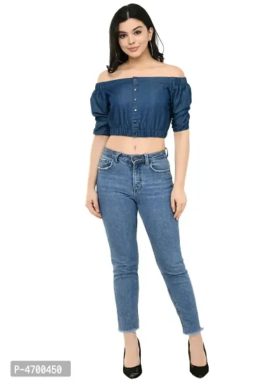 Fashionable Blue Denim Solid Top For Women-thumb5