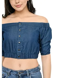 Fashionable Blue Denim Solid Top For Women-thumb3