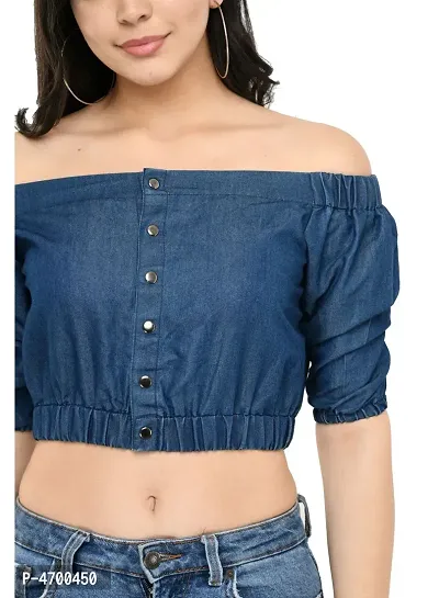 Fashionable Blue Denim Solid Top For Women-thumb4