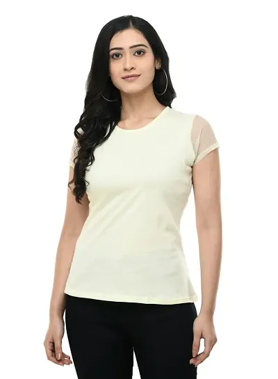 Fashionable Cotton Blend Solid Top For Women'S