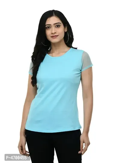 Fashionable Turquoise Cotton Blend Solid Top For Women