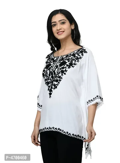 Fashionable White Rayon Embroidered Top For Women-thumb2