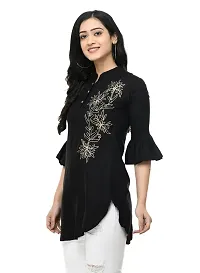 Fashionable Black Cotton Embroidered Top For Women-thumb1