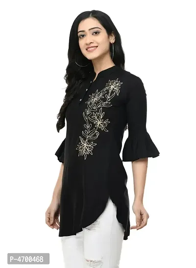 Fashionable Black Cotton Embroidered Top For Women-thumb2