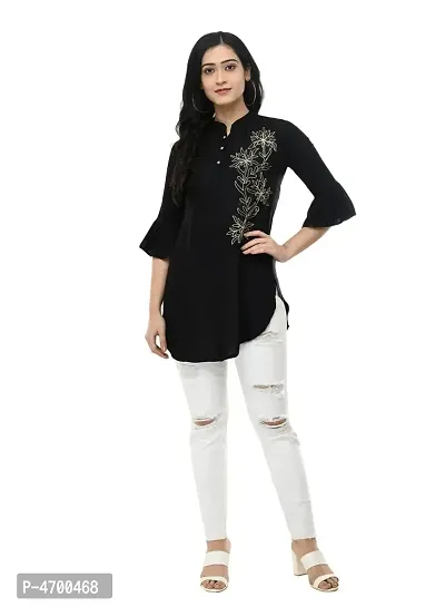 Fashionable Black Cotton Embroidered Top For Women-thumb5