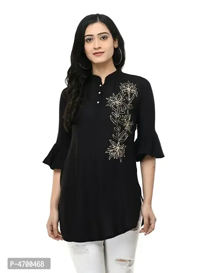 Fashionable Black Cotton Embroidered Top For Women-thumb0
