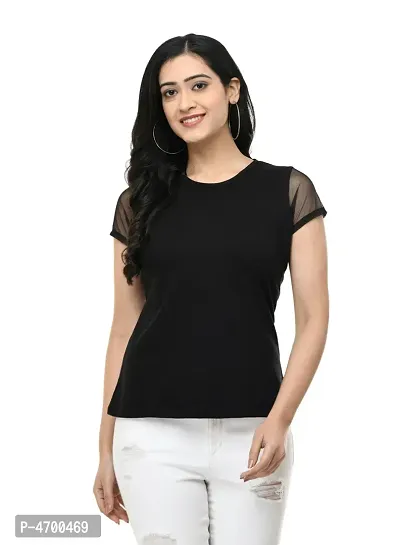 Fashionable Black Cotton Blend Solid Top For Women