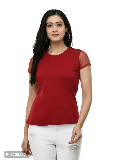 Fashionable Maroon Cotton Blend Solid Top For Women