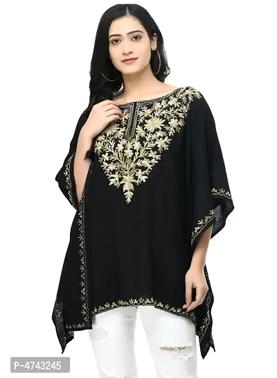 Navy Blue Embroidered Rayon Top For Women's and Girl's