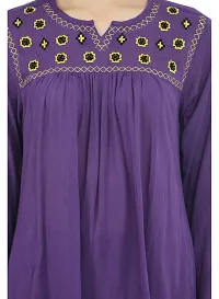 Stylish Purple Rayon Embroidered Round Neck Tops For Women-thumb3