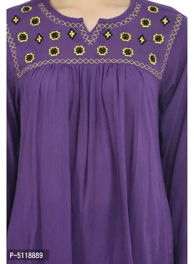 Stylish Purple Rayon Embroidered Round Neck Tops For Women-thumb4