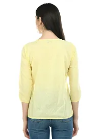 Stylish Yellow Cotton Solid Round Neck Tops For Women-thumb2