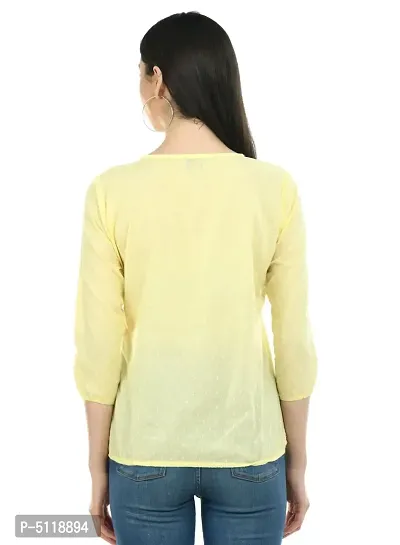 Stylish Yellow Cotton Solid Round Neck Tops For Women-thumb3