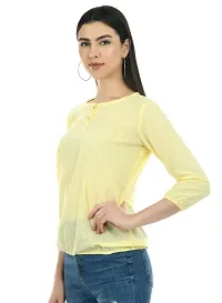 Stylish Yellow Cotton Solid Round Neck Tops For Women-thumb1