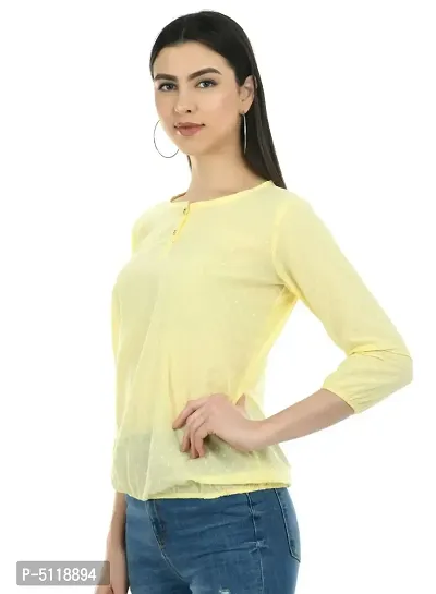 Stylish Yellow Cotton Solid Round Neck Tops For Women-thumb2