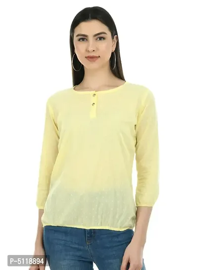 Stylish Yellow Cotton Solid Round Neck Tops For Women-thumb0