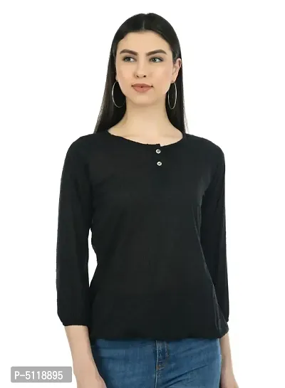 Stylish Black Cotton Solid Round Neck Tops For Women