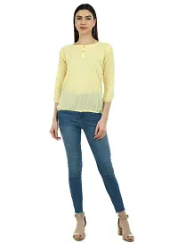 Stylish Yellow Cotton Solid Round Neck Tops For Women-thumb4