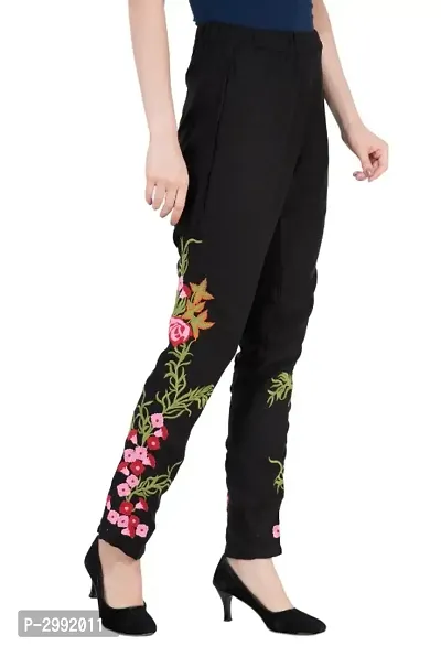 Black Embroidered Cotton Pant For Women's-thumb0