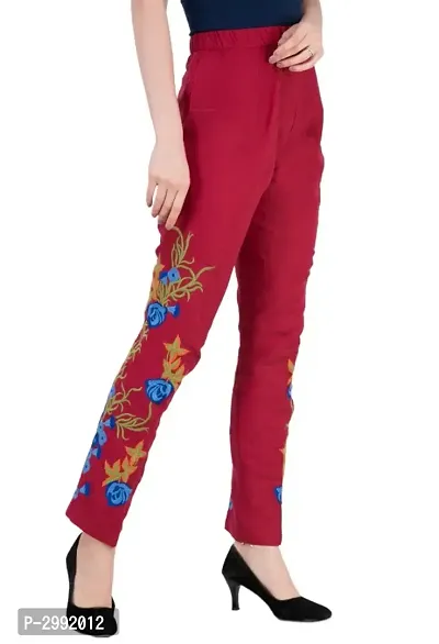 Red Embroidered Cotton trouser For Women's