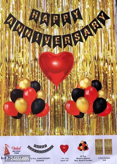Party Propz Happy Anniversary Decoration Items Kit -34Pcs Golden Wedding Anniversary Decoration Items | Happy Anniversary Banner| Anniversary Decoration for Couple, Husband| Happy Anniversary Balloons