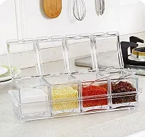 ASPENX Crystal Seasoning Acrylic Box Pepper Salt Spice Rack Plastic 4 Box with Spoons Kitchen See Through Storage Containers Cooking Tools-thumb2