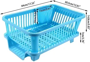 ASPENX 3 in 1 Large Durable Sink Plastic Dish Rack Utensil Drainer Drying Basket for Kitchen with draining Tray After wash Tool Cutlery Fork Organizer (Multi-Color)-thumb2