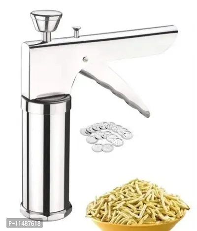 ASPENX Stainless Steel Kitchen Press with 15 Different Types of Jalies, Murukku Maker/Bhujiya Maker/Cookies/Namkeen/Noodles/Chakari Maker/Sev Maker/Farsan Maker/Gathiya Maker(Pack of 1)-thumb2