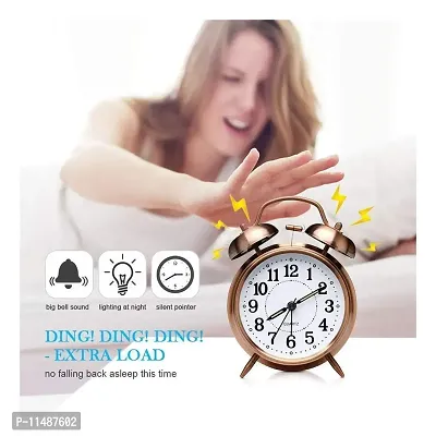 ASPENX Twin Bell Vintage Look Table Alarm Clock with Night LED Display Alarm Clock for Student for Kids Bedroom (Copper)-thumb3