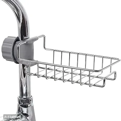 ASPENX Stainless Steel Sink Caddy Organizer,Tap Organiser Clip Storage Rack Practical Home Kitchen Faucet Shelf Snap-on Faucet Rack Drain Rack with Towel Holder for Soap, Sponges Set of 1-thumb0