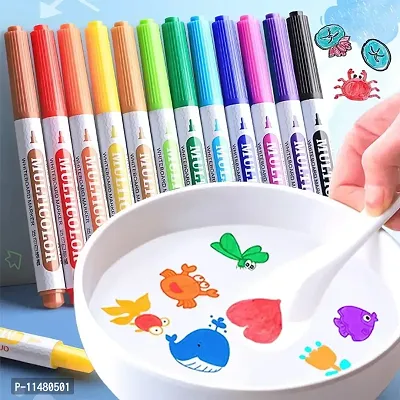 ASPENX 12pcs Colorful Magical Water Painting Pen,Doodle Water Floating Pen,Writing Mat Pen with Ceramic Spoon,Water Painting Whiteboard Pen for Artist,Sketch Markers Student use (Multicolor)-thumb0
