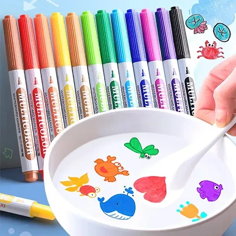 ASPENX 12pcs Colorful Magical Water Painting Pen,Doodle Water Floating Pen,Writing Mat Pen with Ceramic Spoon,Water Painting Whiteboard Pen for Artist,Sketch Markers Student use (Multicolor)