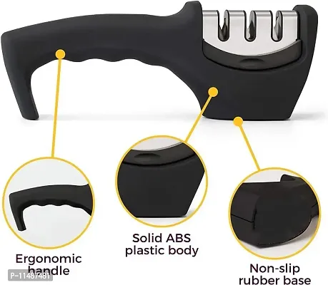 ASPENX Manual 3 Stage Knife Sharpener for Kitchen Sharpen and Repair Kitchen Knives Advanced 3 Stage Knives Sharpening Tool for Steel Knives , Knife Sharpener Rod for Kitchen(Black)-thumb2