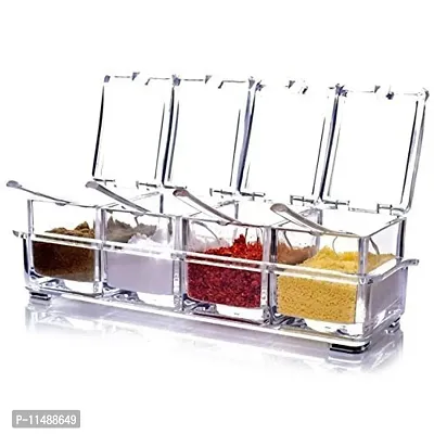 ASPENX Crystal Seasoning Acrylic Box Pepper Salt Spice Rack Plastic 4 Box with Spoons Kitchen See Through Storage Containers Cooking Tools-thumb4