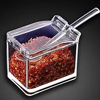 ASPENX Crystal Seasoning Acrylic Box Pepper Salt Spice Rack Plastic 4 Box with Spoons Kitchen See Through Storage Containers Cooking Tools-thumb1