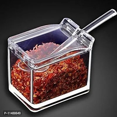 ASPENX Crystal Seasoning Acrylic Box Pepper Salt Spice Rack Plastic 4 Box with Spoons Kitchen See Through Storage Containers Cooking Tools-thumb2