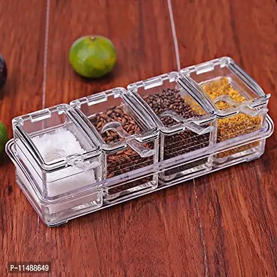 ASPENX Crystal Seasoning Acrylic Box Pepper Salt Spice Rack Plastic 4 Box with Spoons Kitchen See Through Storage Containers Cooking Tools