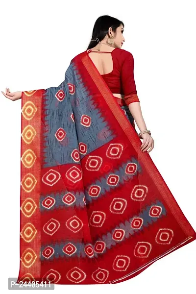 Dream Style Women's Bandhani PrintedCotton Linen Blend Saree With Blouse-thumb4