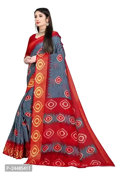 Dream Style Women's Bandhani PrintedCotton Linen Blend Saree With Blouse-thumb2