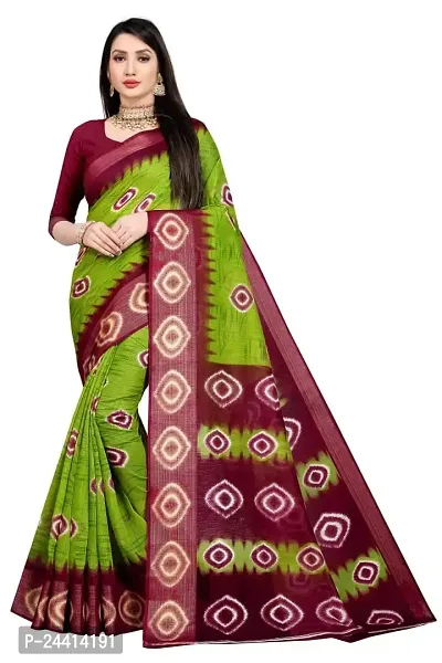 Dream Style Women's Bandhani PrintedCotton Linen Blend Saree With Blouse