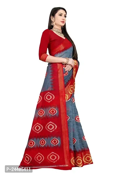 Dream Style Women's Bandhani PrintedCotton Linen Blend Saree With Blouse-thumb3