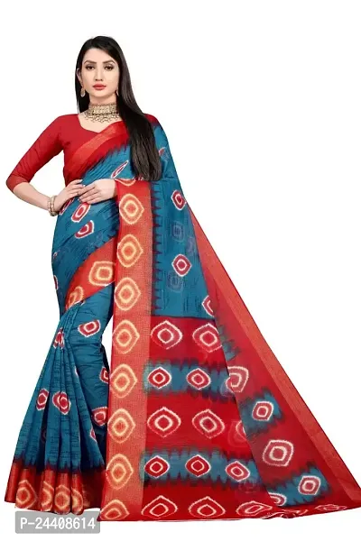 Dream Style Women's Bandhani PrintedCotton Linen Blend Saree With Blouse