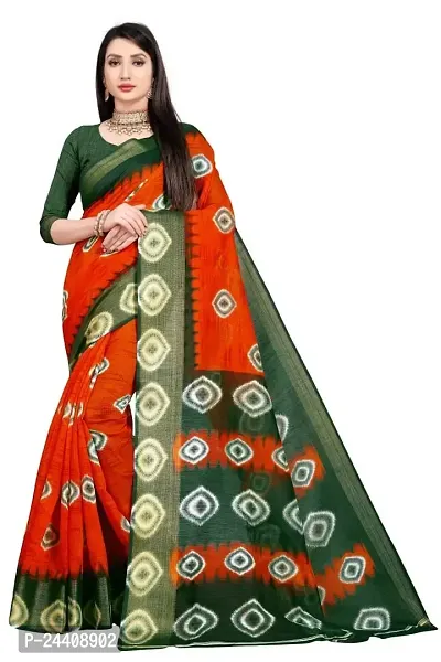Dream Style Women's Bandhani PrintedCotton Linen Blend Saree With Blouse