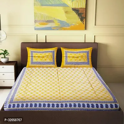 Utility Home Double Bedsheet with 2 Pillow Covers  145 TC 100 Cotton  Pure Cotton  Good for Indian Climate  Size 215 cm * 228 cm Or 7.0 Ft * 7.5 Ft  Queen Size  Colour Yellow-thumb0