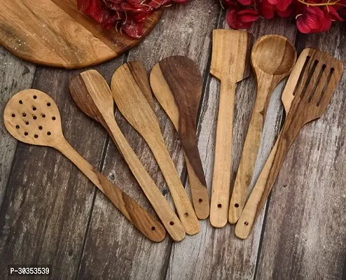 Set Of 7  Mango Wood Handmade Non Sticky Spatula Set-thumb0