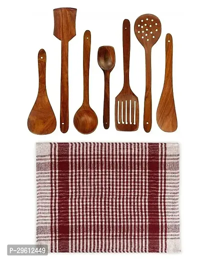 Durable Wooden Kitchen Cooking Spatulas With Cloth Set Of 8-thumb0