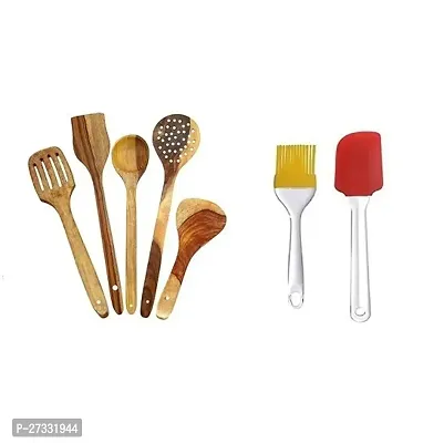 Wooden Spatula With Silicone Spatula And Brush Pack Of 7-thumb0