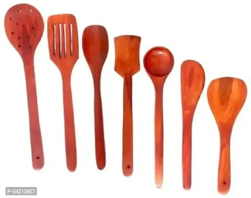 Set Of 7 Handicrafts Wooden Serving And Cooking Spoons